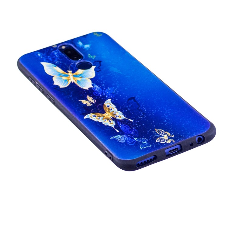 Soft Embossed Pattern Printing TPU Protective Cell Phone Case for Huawei Mate 10 Lite / nova 2i / Maimang 6 / Honor 9i (India) - Blue and Gold Butterfly-3