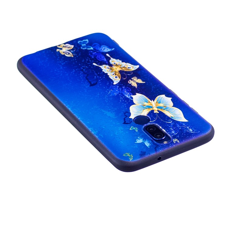 Soft Embossed Pattern Printing TPU Protective Cell Phone Case for Huawei Mate 10 Lite / nova 2i / Maimang 6 / Honor 9i (India) - Blue and Gold Butterfly-4
