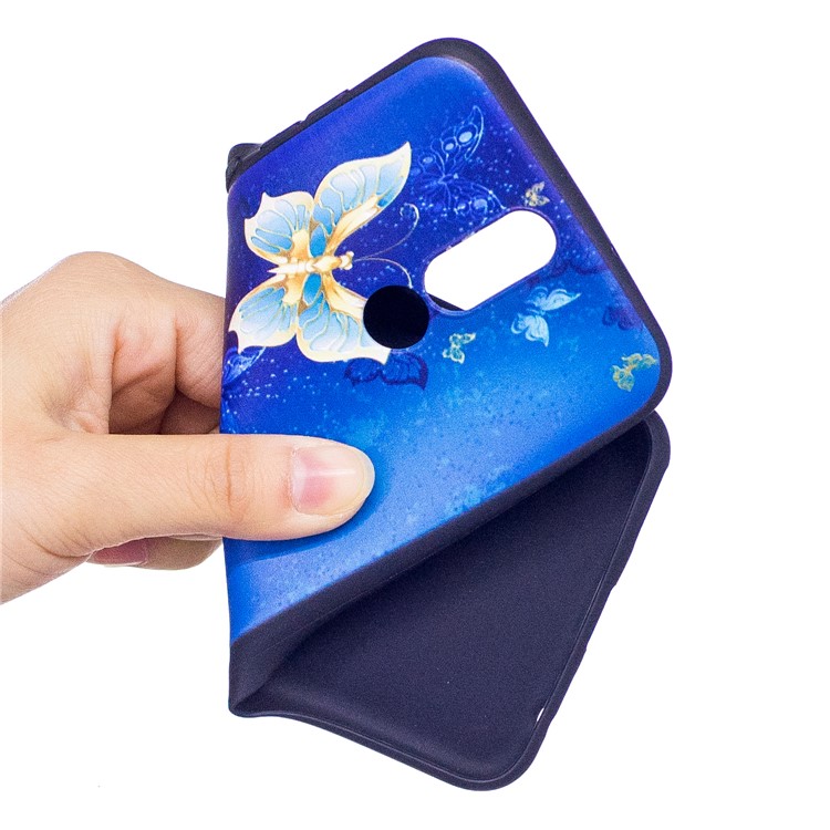 Soft Embossed Pattern Printing TPU Protective Cell Phone Case for Huawei Mate 10 Lite / nova 2i / Maimang 6 / Honor 9i (India) - Blue and Gold Butterfly-5