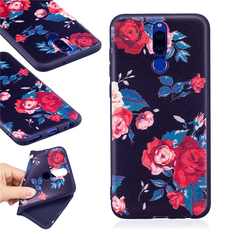 Impression Douce De Modèle En Relief TPU Couverture De Téléphone Portable De Protection Pour Huawei Mate 10 Lite / nova 2i / Maimang 6 / Honneur 9i (Inde) - Pivoine-1