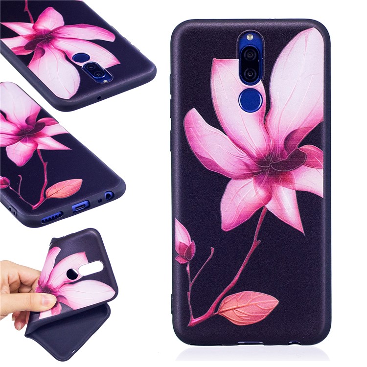 Impression Douce De Modèle En Relief TPU Couverture De Téléphone Cellulaire De Protection Pour Huawei Mate 10 Lite / nova 2i / Maimang 6 / Honneur 9i (Inde) - Fleur Rose-1