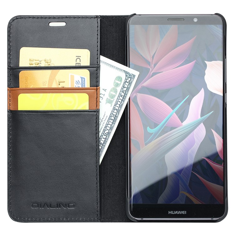 QIALINO Classic Gen II Top Layer Cowhide Leather Wallet Case for Huawei Mate 10 Pro - Black-2
