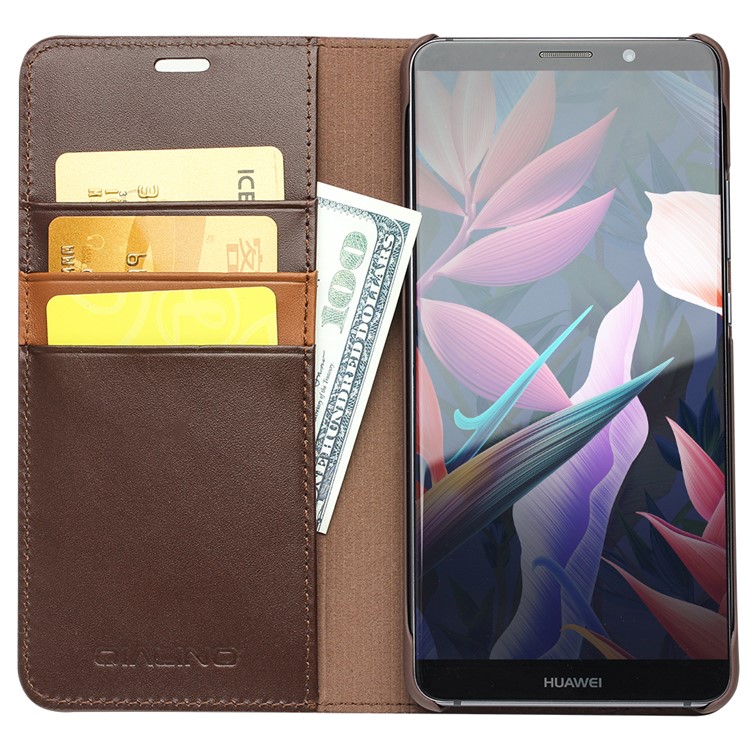 QIALINO Classic Gen II Top Layer Cowhide Leather Wallet Cover for Huawei Mate 10 Pro - Brown-2