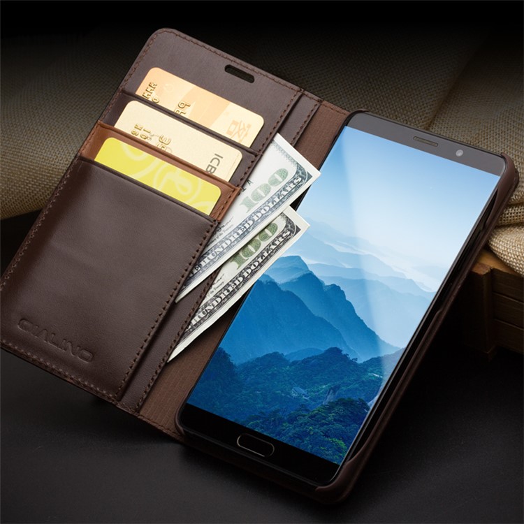 QIALINO Classic Gen II Top Layer Cowhide Leather Wallet Cover for Huawei Mate 10 Pro - Brown-7