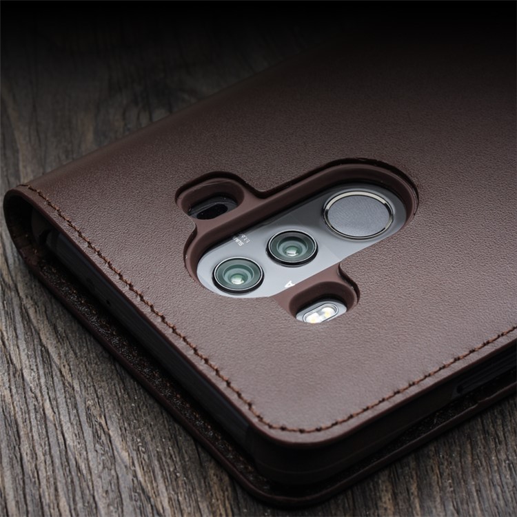 QIALINO Classic Gen II Top Layer Cowhide Leather Wallet Cover for Huawei Mate 10 Pro - Brown-8