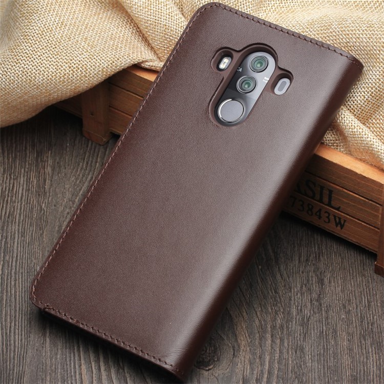 QIALINO Classic Gen II Top Layer Cowhide Leather Wallet Cover for Huawei Mate 10 Pro - Brown-9