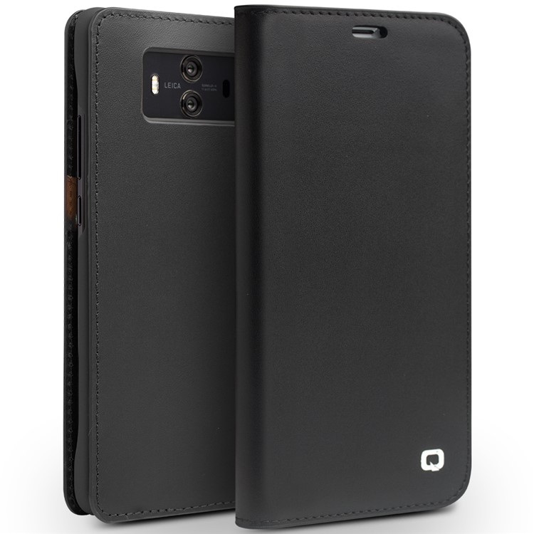 QIALINO Classic Gen II Top Layer Cowhide Leather Wallet Mobile Case for Huawei Mate 10 - Black-1