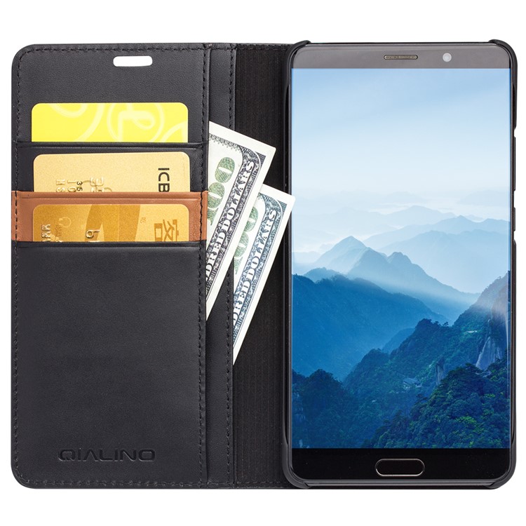 QIALINO Classic Gen II Top Layer Cowhide Leather Wallet Mobile Case for Huawei Mate 10 - Black-2