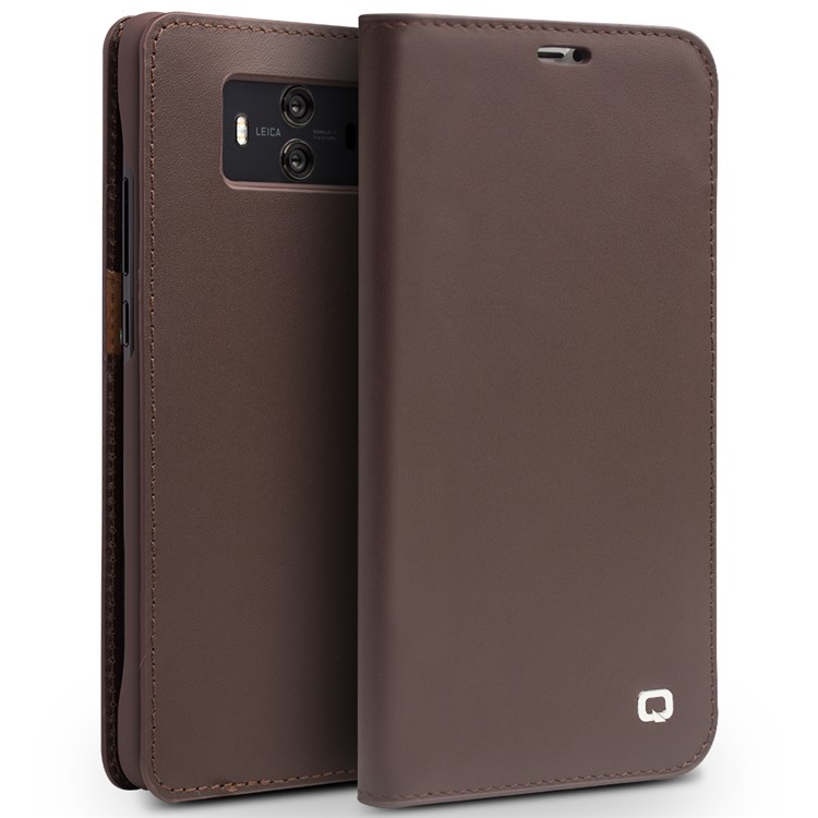 QIALINO Classic Gen II Top Layer Cowhide Leather Wallet Phone Cover for Huawei Mate 10 - Brown-1