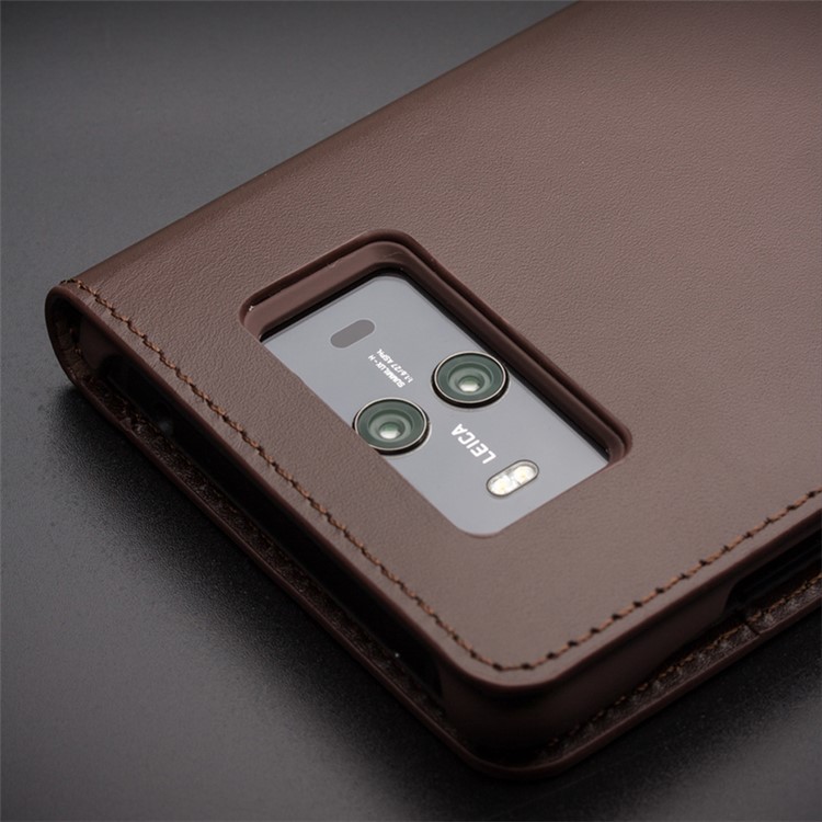 QIALINO Classic Gen II Top Layer Cowhide Leather Wallet Phone Cover for Huawei Mate 10 - Brown-5