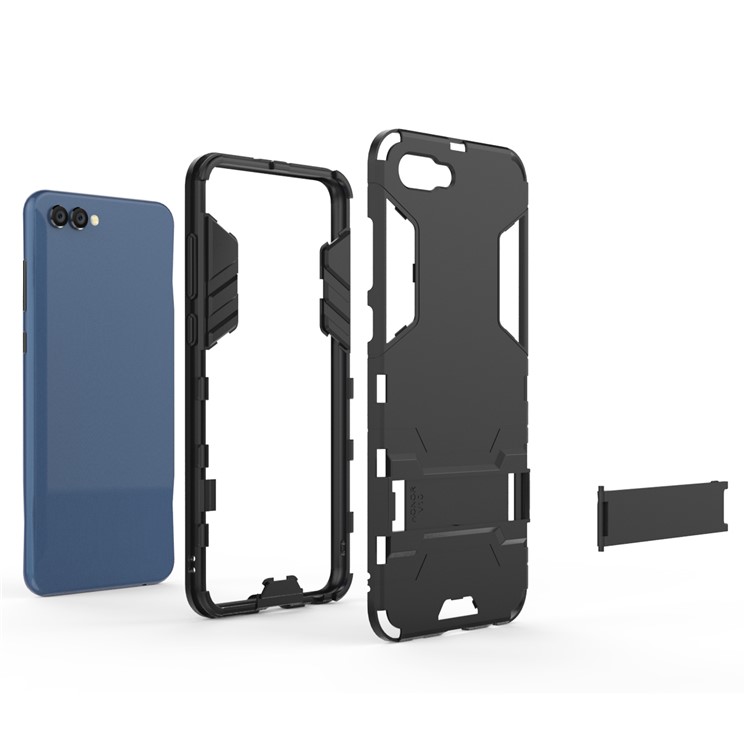 Caso Híbrido de Kickstand de Plástico Legal TPU Para Huawei Honor V10 / Ver 10 - Preto