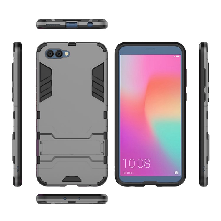 For Huawei Honor V10 / View 10 Cool PC+TPU Kickstand Hybrid Mobile Protection Back Case - Grey-3