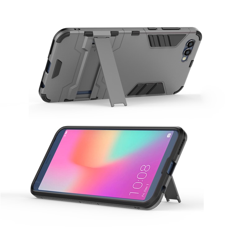 For Huawei Honor V10 / View 10 Cool PC+TPU Kickstand Hybrid Mobile Protection Back Case - Grey-4