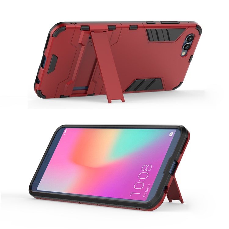 Para Huawei Honrar V10 / Veja 10 Capas De Capa Híbridas De Plástico TPU Kickstand Cool - Vermelho-4