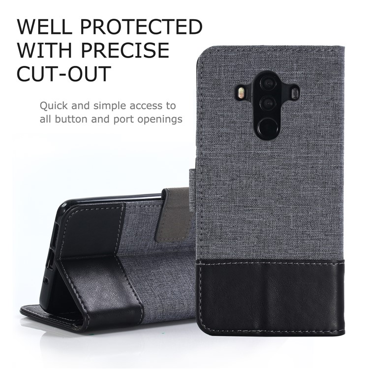 MUXMA Splicing PU Leather Canvas Carteira Tampa Para Huawei Mate 10 Pro - Preto