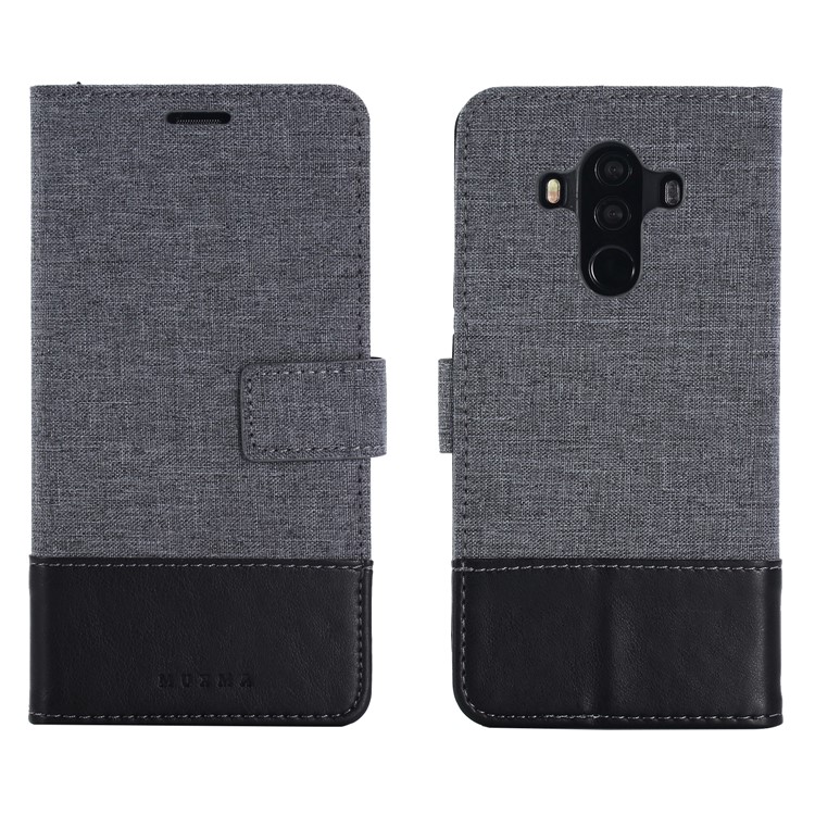 MUXMA Splicing PU Leather Canvas Carteira Tampa Para Huawei Mate 10 Pro - Preto