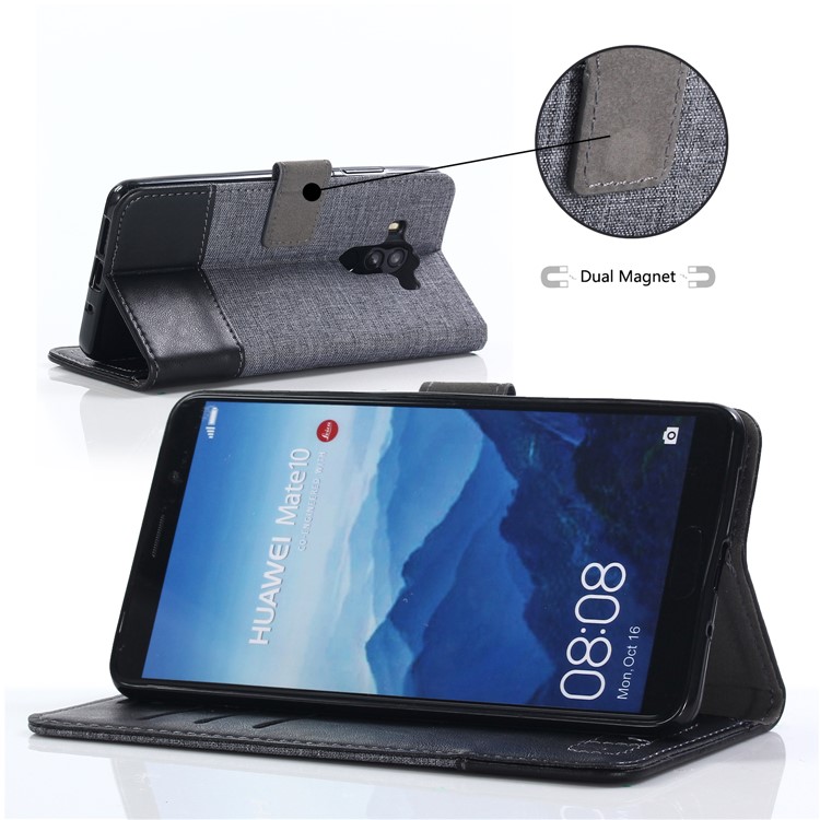 MUXMA Splicing PU Leather Canvas Wallet Phone Cover for Huawei Mate 10 Pro - Black-5