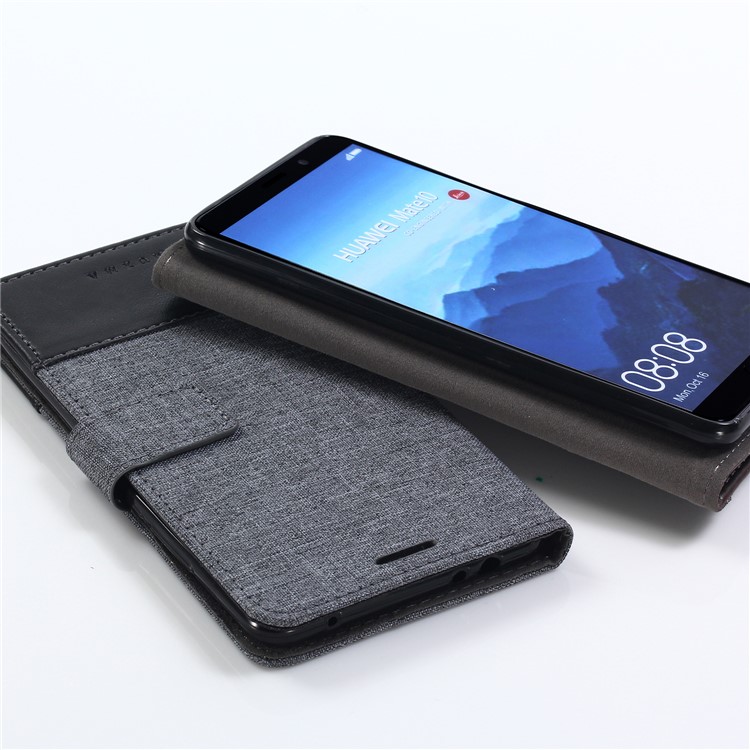 MUXMA Splicing PU Leather Canvas Carteira Tampa Para Huawei Mate 10 Pro - Preto