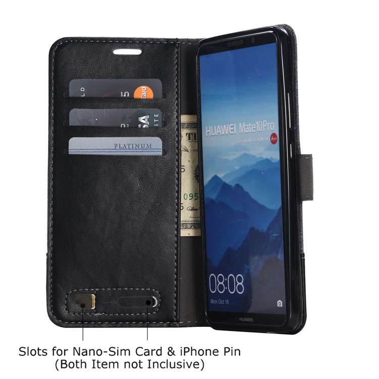 MUXMA Splicing PU Leather Canvas Wallet Phone Cover for Huawei Mate 10 Pro - Black-7