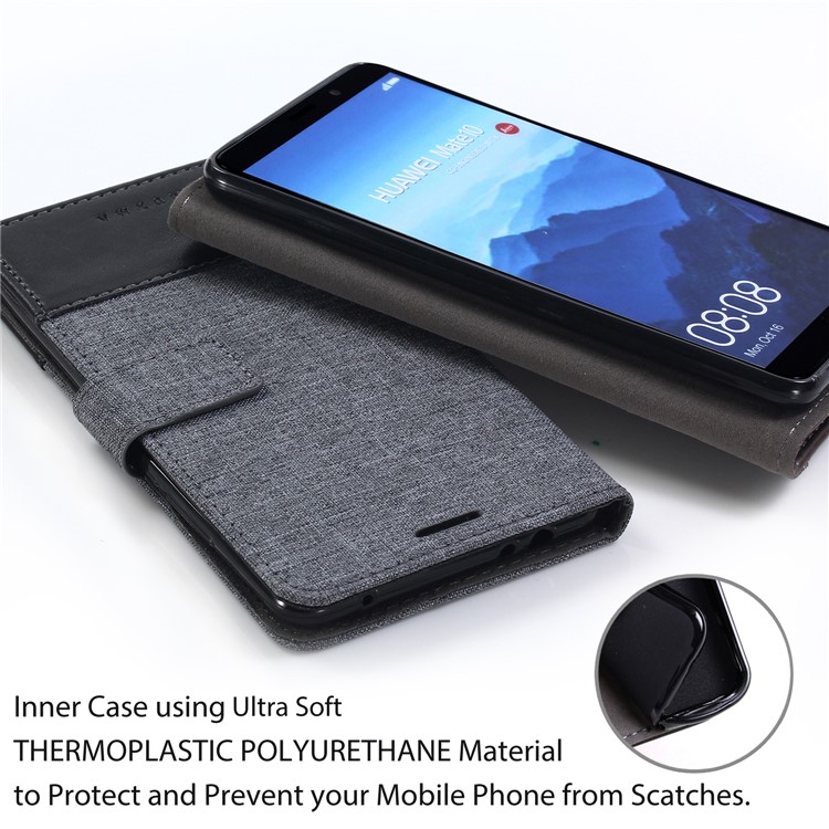 MUXMA Splicing PU Leather Canvas Wallet Phone Cover for Huawei Mate 10 Pro - Black-9