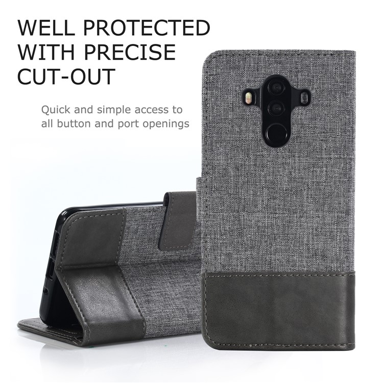 MUXMA Splicing PU Leather Canvas Wallet Phone Case for Huawei Mate 10 Pro - Grey-1