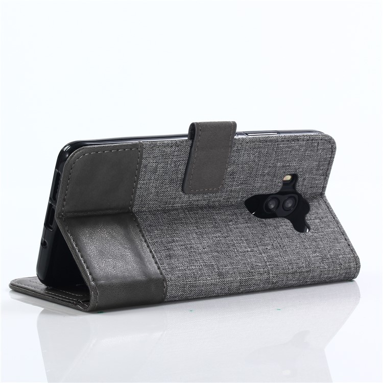 MUXMA Splicing PU Leather Canvas Wallet Phone Case for Huawei Mate 10 Pro - Grey-10