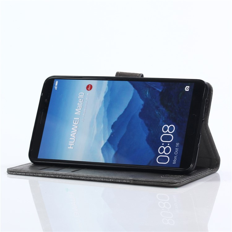 MUXMA Splicing PU Leather Canvas Wallet Phone Case for Huawei Mate 10 Pro - Grey-13