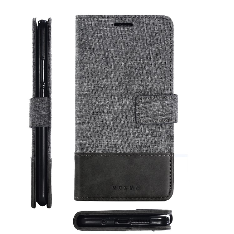 MUXMA Splicing PU Leather Canvas Wallet Phone Case for Huawei Mate 10 Pro - Grey-2
