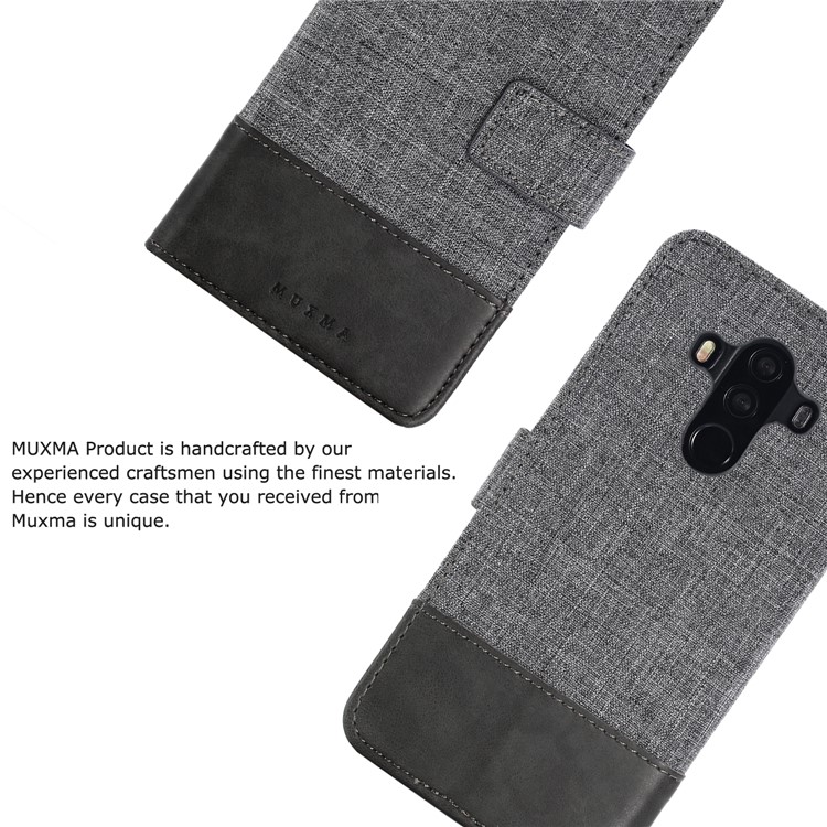 MUXMA Splicing PU Leather Canvas Wallet Phone Case for Huawei Mate 10 Pro - Grey-3