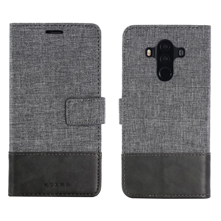 MUXMA Splicing PU Leather Canvas Wallet Phone Case for Huawei Mate 10 Pro - Grey-4