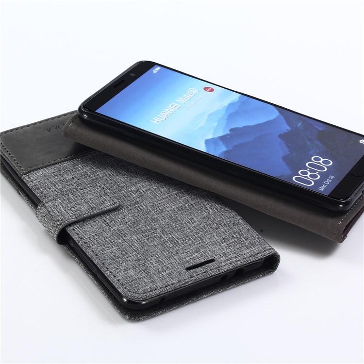 MUXMA Splicing PU Leather Canvas Wallet Phone Case for Huawei Mate 10 Pro - Grey-6