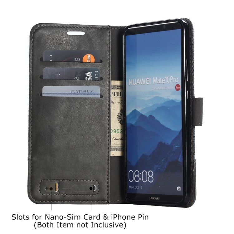MUXMA Splicing PU Leather Canvas Wallet Phone Case for Huawei Mate 10 Pro - Grey-7