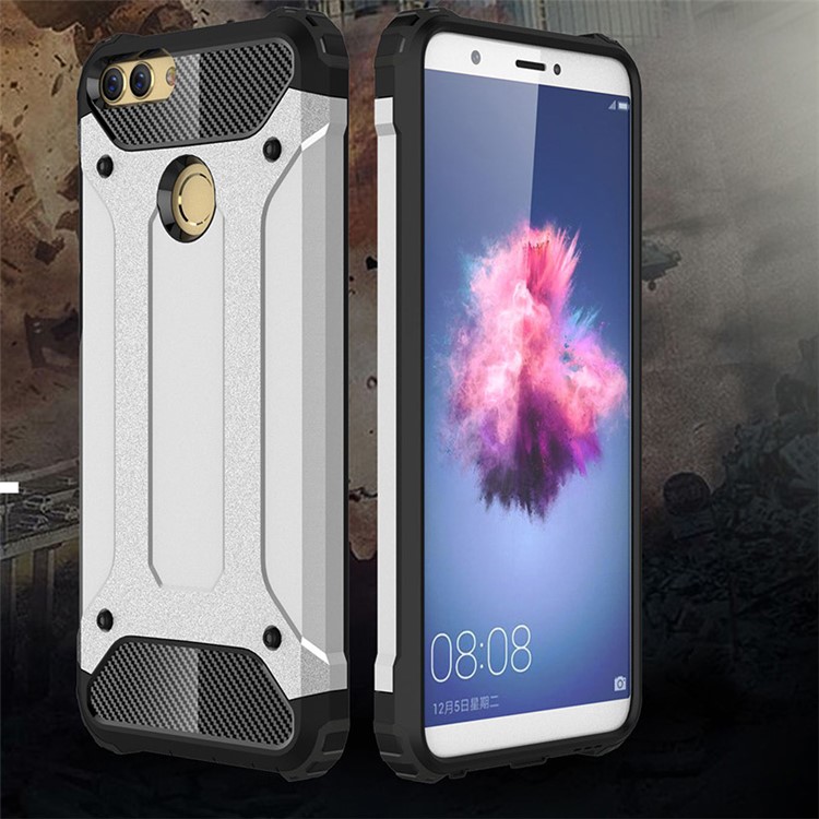Armadura Protector De Plástico + Carcasa De Teléfono Celular Híbrido TPU Para Huawei P Inteligente / Disfruta 7S - Blanco-2