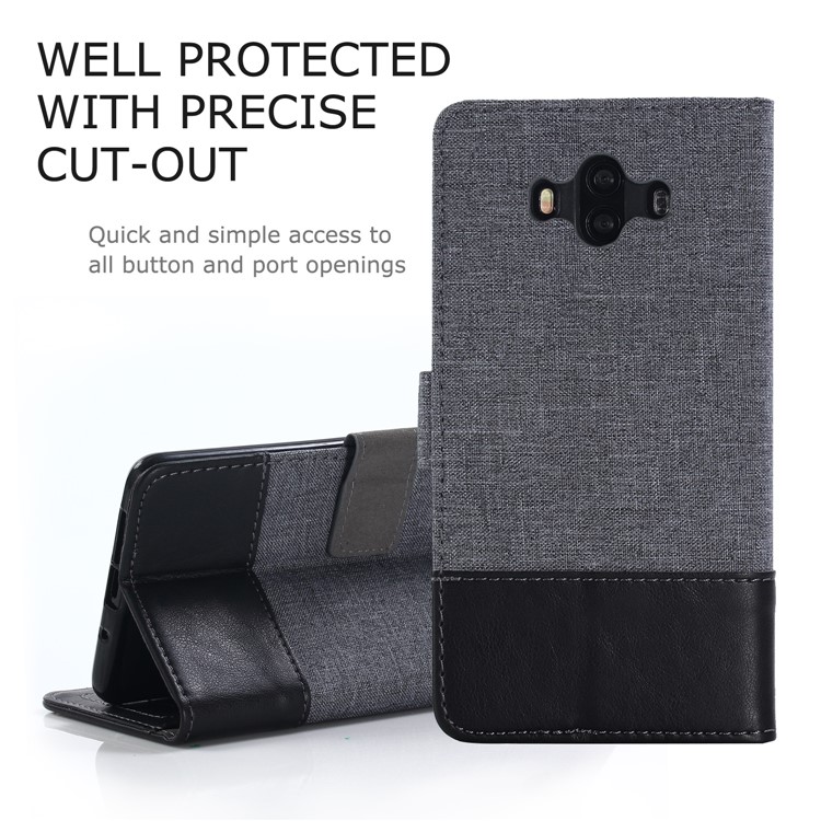 MUXMA Leather Canvas Splicing Stand Mobile Casing for Huawei Mate 10 - Black-1
