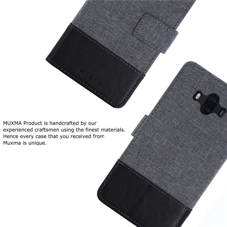 MUXMA Leather Canvas Splicing Stand Mobile Casing for Huawei Mate 10 - Black-3