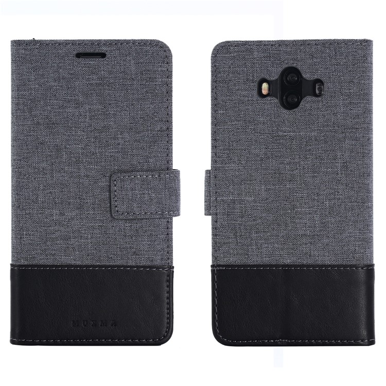 MUXMA Leather Canvas Splicing Stand Mobile Casing for Huawei Mate 10 - Black-4