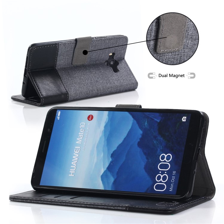 MUXMA Leather Canvas Splicing Stand Mobile Casing for Huawei Mate 10 - Black-5