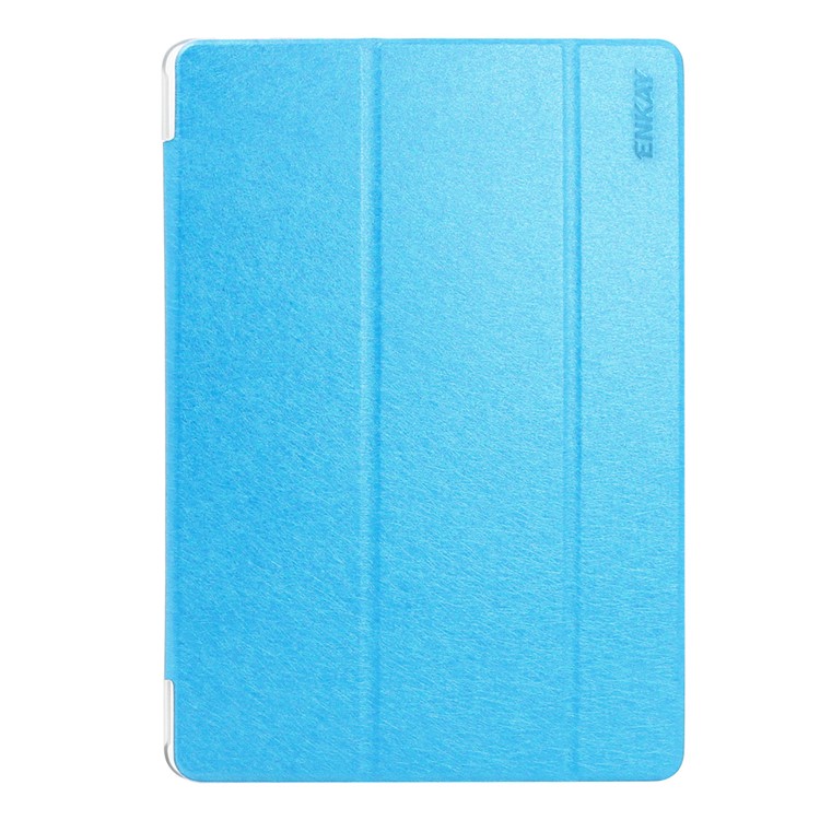 ENKAY Silk Texture Tri-fold Stand Smart Leather Tablet Accessory Case for Huawei Honor Waterplay - Blue-2