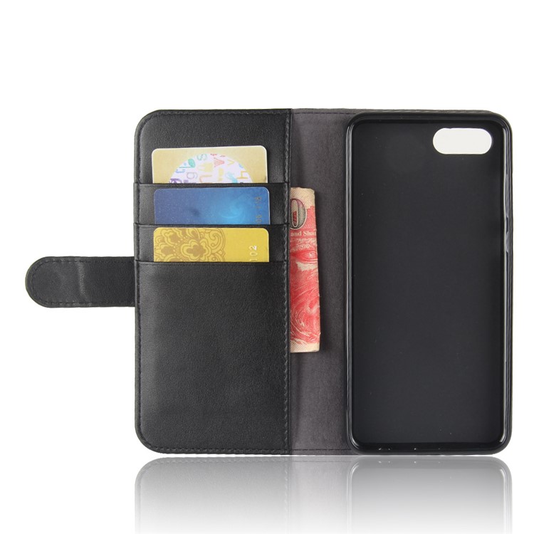 Genuine Split Leather Wallet Stand Case for Huawei nova 2s - Black-4