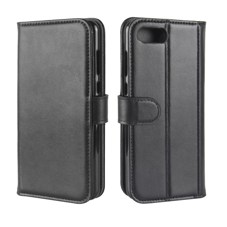 Genuine Split Leather Wallet Stand Case for Huawei nova 2s - Black-8