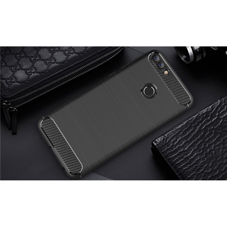 Carbon Fiber Texture Brushed TPU Mobile Case for Huawei P Smart / Enjoy 7S - Black-10
