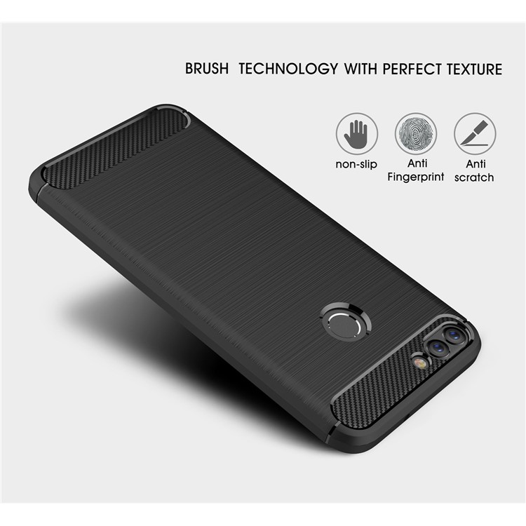 Carbon Fiber Texture Brushed TPU Mobile Case for Huawei P Smart / Enjoy 7S - Black-3