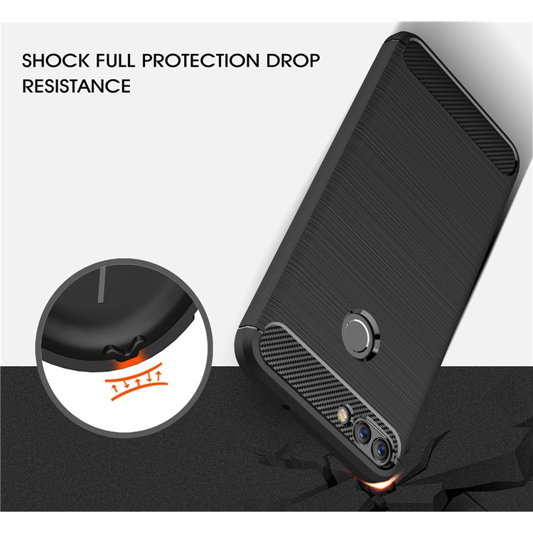 Carbon Fiber Texture Brushed TPU Mobile Case for Huawei P Smart / Enjoy 7S - Black-6