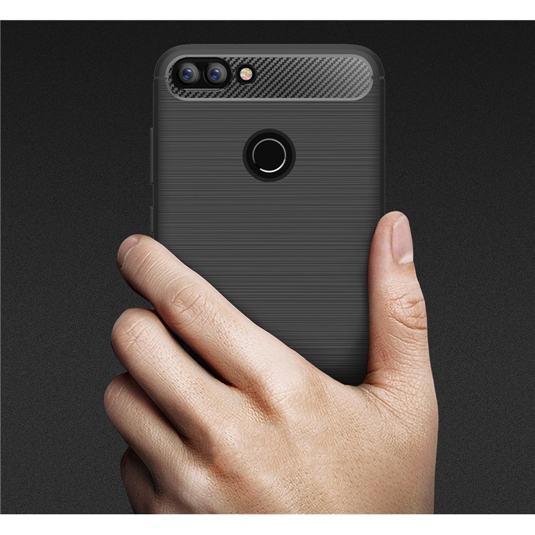 Carbon Fiber Texture Brushed TPU Mobile Case for Huawei P Smart / Enjoy 7S - Black-8