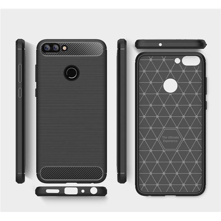 Carbon Fiber Texture Brushed TPU Mobile Case for Huawei P Smart / Enjoy 7S - Black-9