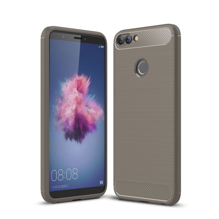 Carbon Fiber Texture Brushed TPU Mobile Cover for Huawei P Smart / Enjoy 7S - Grey-1