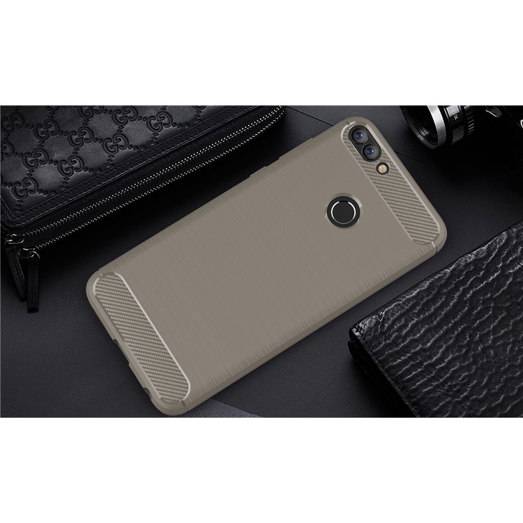 Carbon Fiber Texture Brushed TPU Mobile Cover for Huawei P Smart / Enjoy 7S - Grey-2