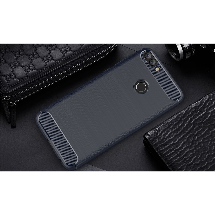 Carbon Fiber Texture Brushed TPU Cellphone Case for Huawei P Smart / Enjoy 7S - Dark Blue-2