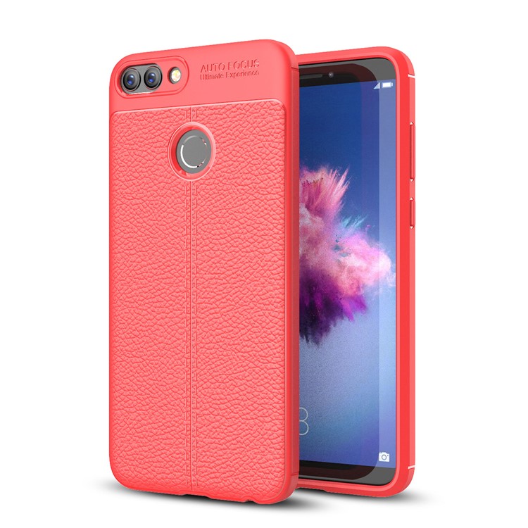 Litchi Texture Soft TPU Back Mobile Case for Huawei P Smart / Enjoy 7S - Red -1