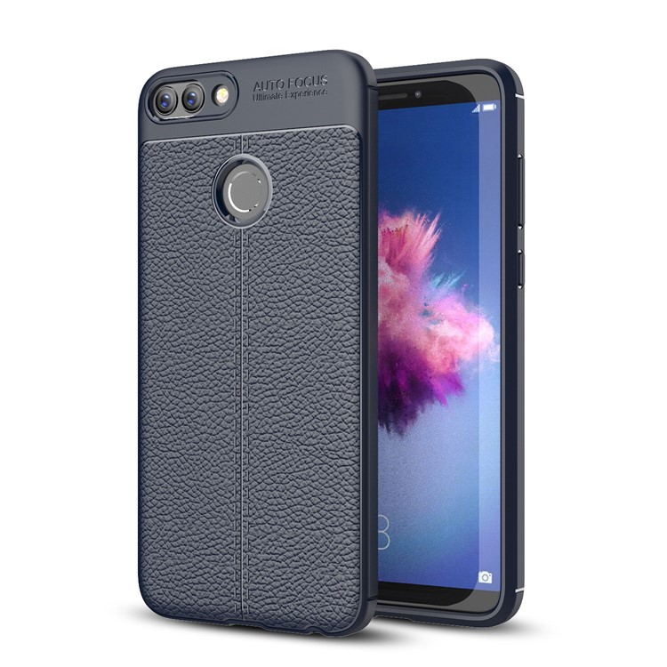 Litchi Texture Soft TPU Back Mobile Casing for Huawei P Smart / Enjoy 7S - Dark Blue-1